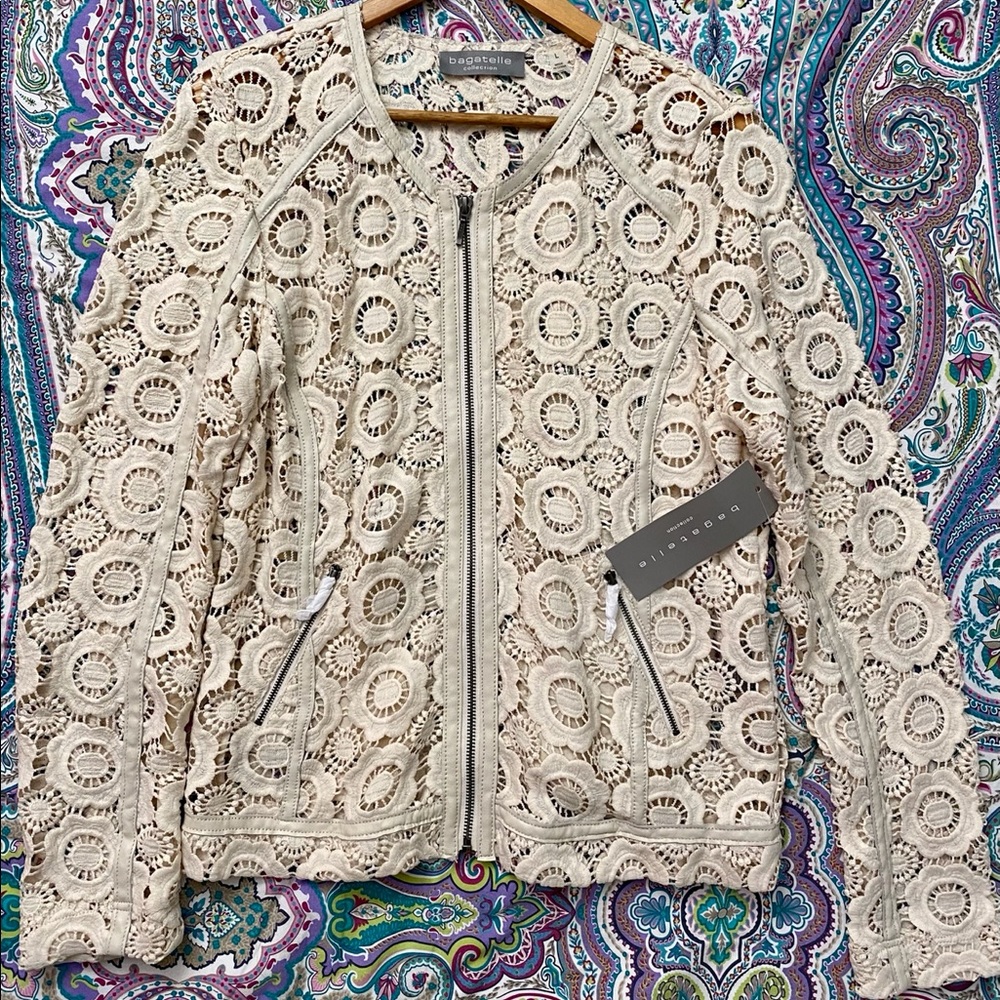 Bagatelle Collection Leather Crotcheted Jacket